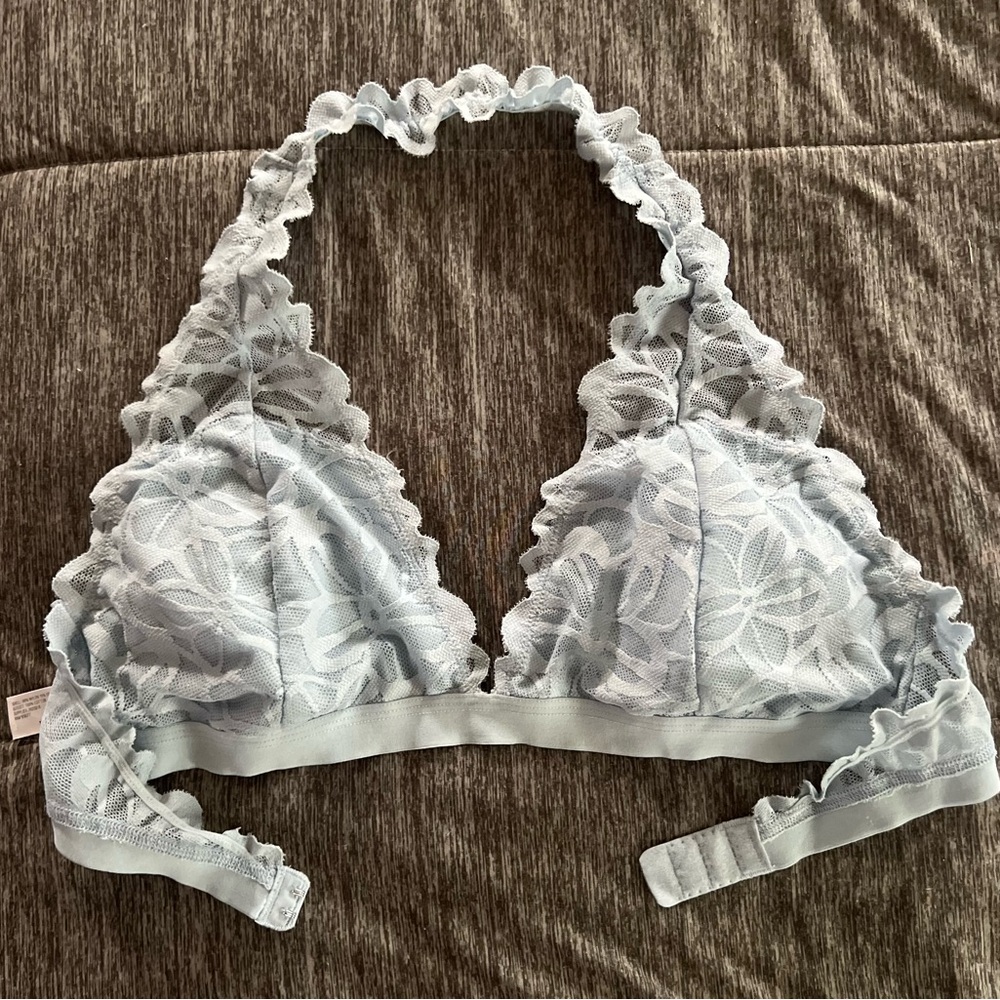 Flirtitude Lace Halter Bralette in Light Blue